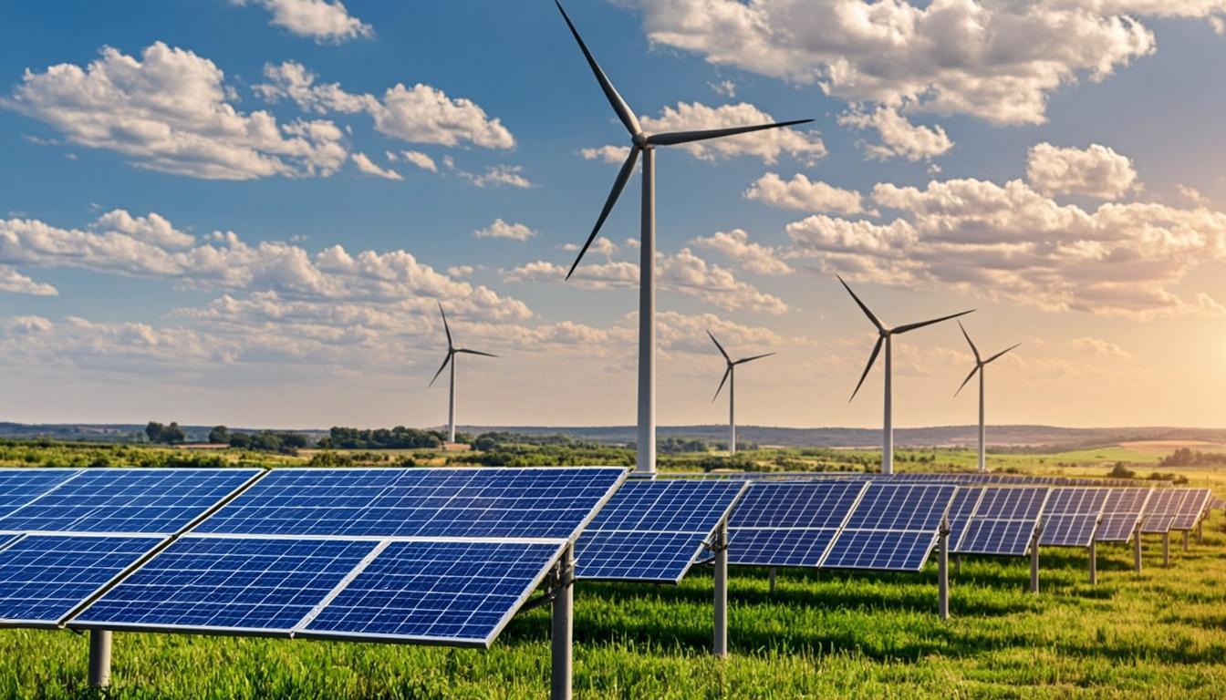 Renewable energy landscape with solar panels